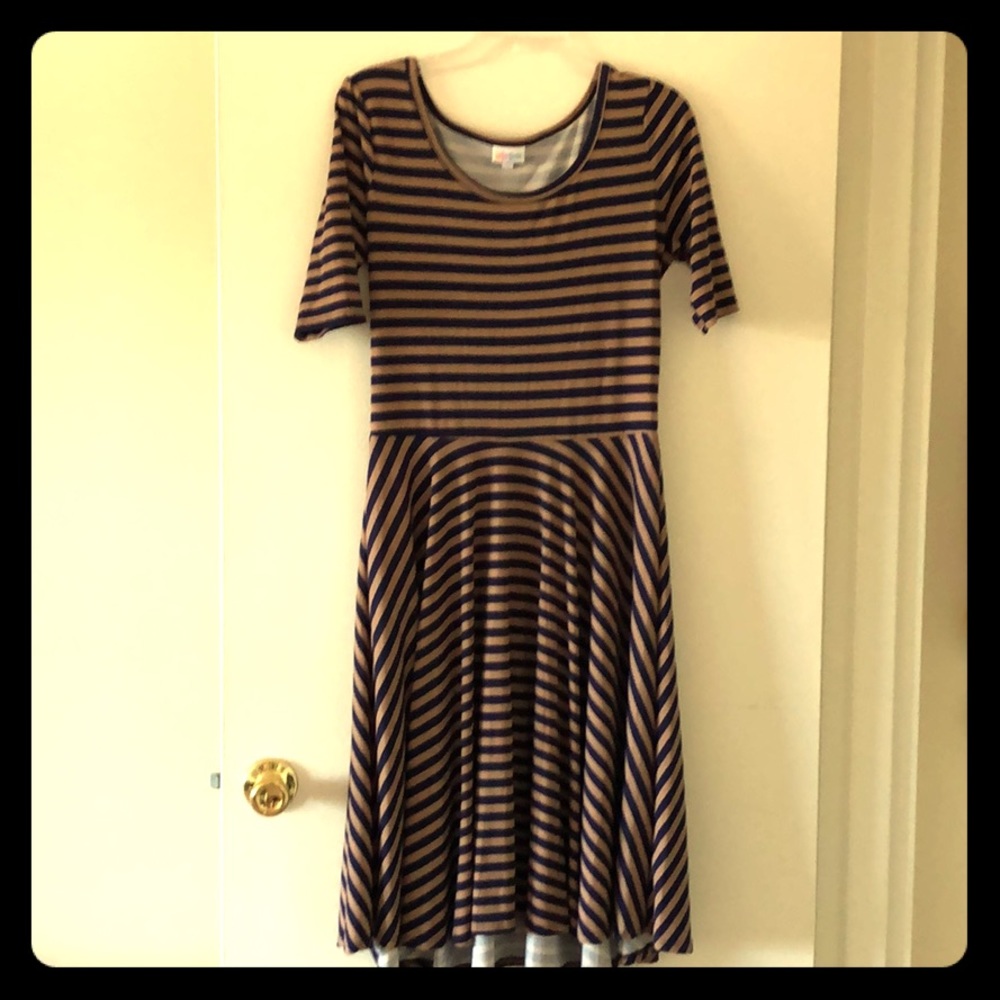 Tan/navy striped LuLaRoe dress